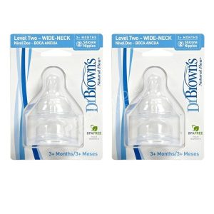 Dr Brown's Silicone Nipples-Level 2  Wide-Neck M3+