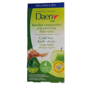 Daen Aloe Vera Cold Wax Body Strips with Apple Fragrance -12 Depilaroty Stripes & 2 Post-Depilation Wipes-